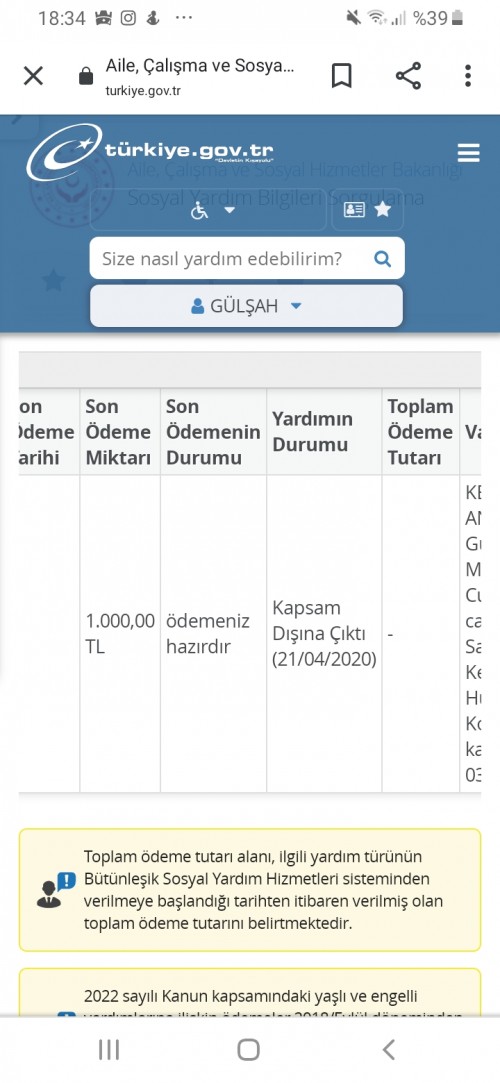 yardim sonucu kapsam disina cikti aciklamasi diger